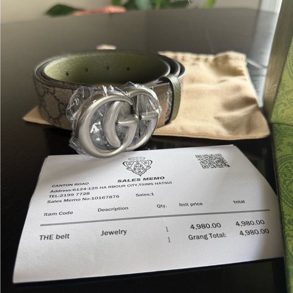 Gucci GG MonogramBelt in Tan Monogram and Green